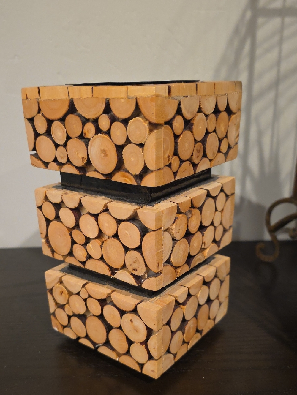 Stacked Wood Slice Decorative Candle Holder - Natural Wood